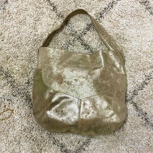 Cofi Genuine Leather Brushed Gold Metallic Hobo Shoulder Bag